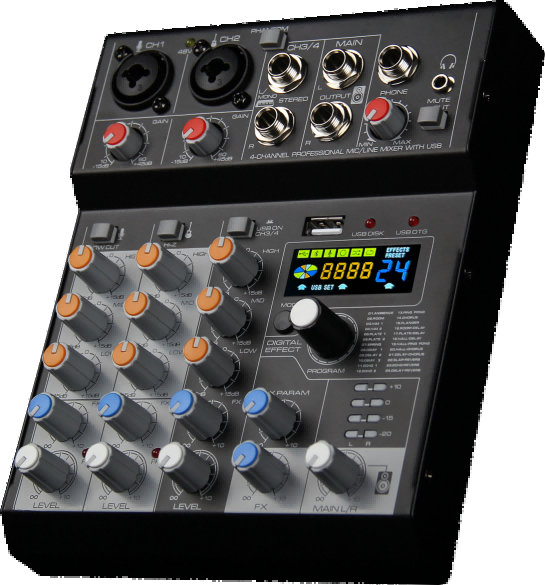 Mini Audio Mixer at 4 channel input